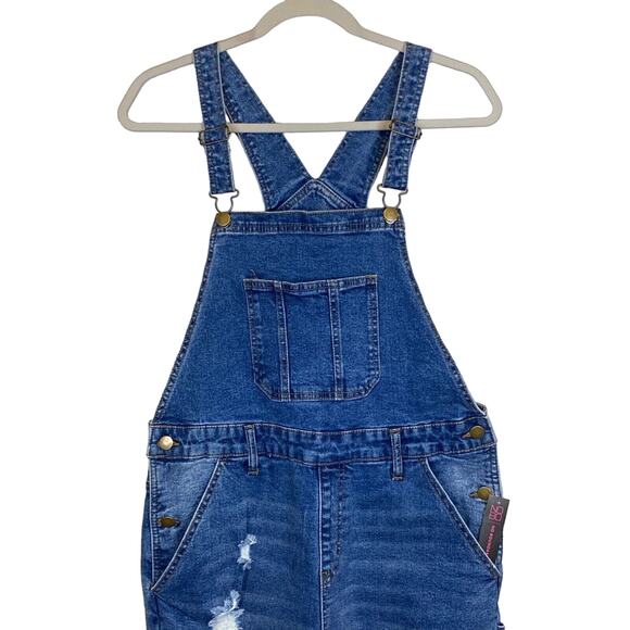 Vintage Y2K NWT Denim Distress Overalls Juniors Sz L Women Sz M Retro Festival - Picture 4 of 12